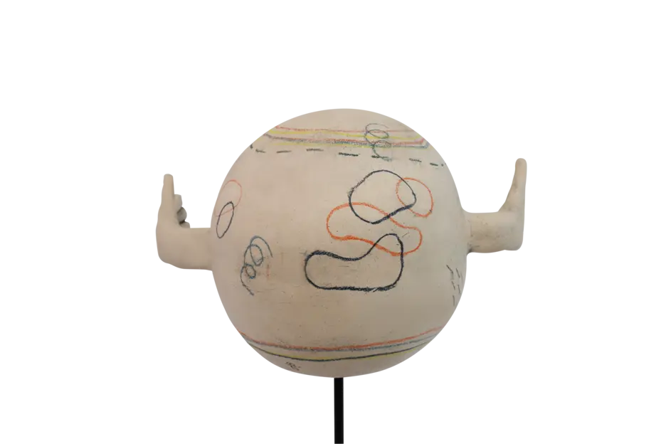 Handgerfertigte Skulptur aus Keramik und Eisen
